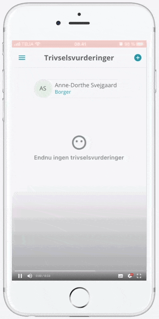 Ny trivselsvurdering oprettes i app'en med et grønt smil